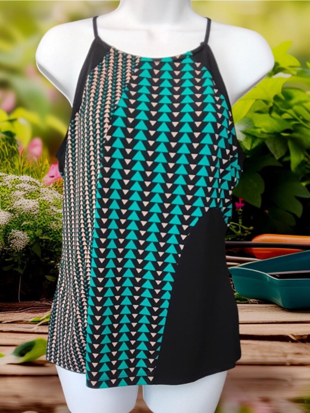 WORTHINGTON SLEEVELESS, PRINTED & GEOMETRIC BLOUSE -SIZE PM